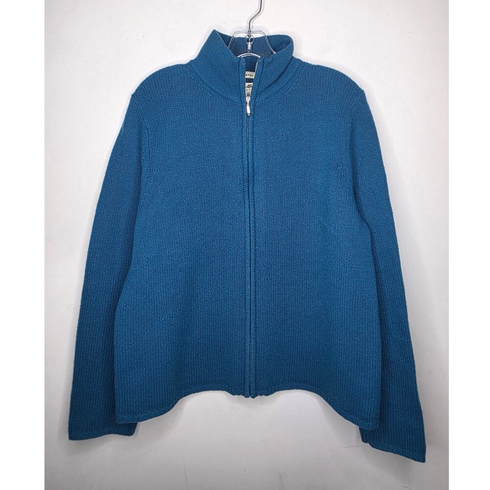 Eddie Bauer teal blue lambswool blend full zip sweater jacket - large